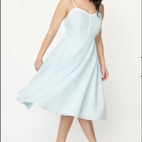 blue gingham swing dress Dream-House Swing Dress and Matching Bow in Baby Blue Gingham